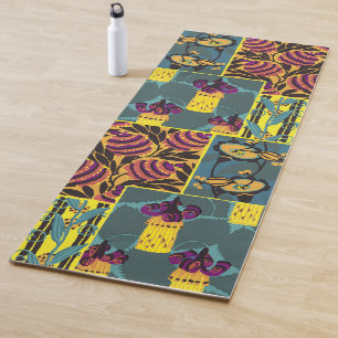 Lebendiger Maximalistischer Lila- und Türkis-Blume Yogamatte