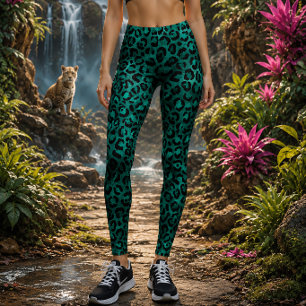Lebendiger Metallic-Teal-Leopardenprint Leggings