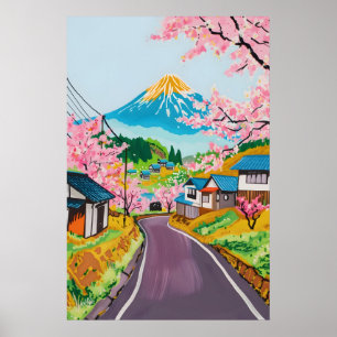 Lebendiger Mt Fuji Sakura Kunst Japanische Landsch Poster