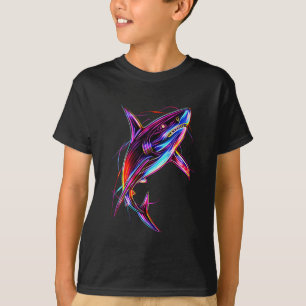 Lebendiger Neon-Hai Moderne digitale Ozeane T-Shirt