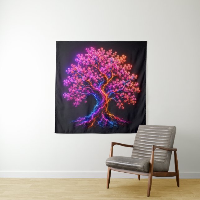 Lebendiger Neon-Kirschblütenbaum mit elektrischer  Wandteppich (Beispiel)
