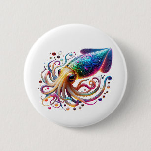 Lebendiger Neon-Tintenfisch – Leuchtende Farbige T Button