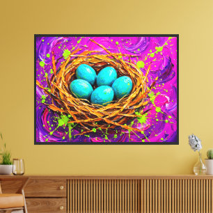 Lebendiger Neon-Vogelnest-Leinwanddruck - Moderne  Leinwanddruck