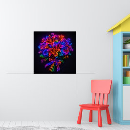Lebendiger neonfarbener Regenbogen-Blumenstrauß an Poster