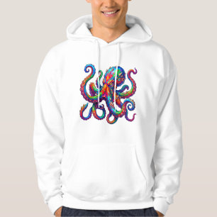 Lebendiger neonfarbener Tintenfisch-Ausbruch Hoodie