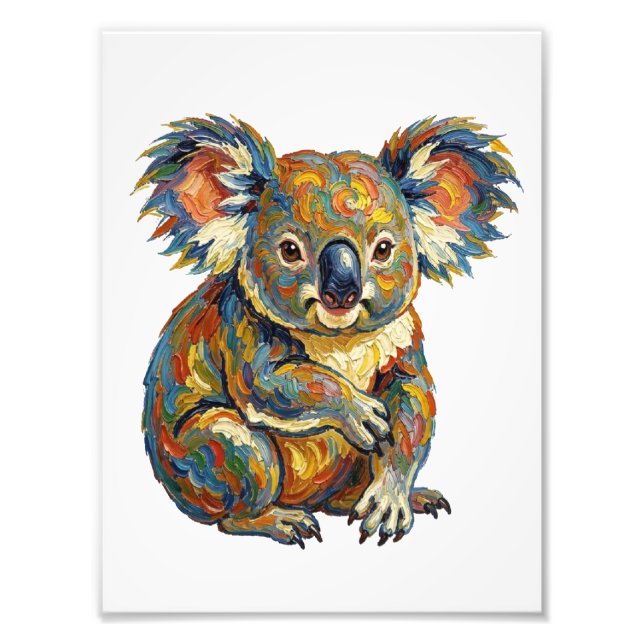 Lebendiger Ölfarben-Malstil Buntes Impasto Koala Fotodruck (Vorne)