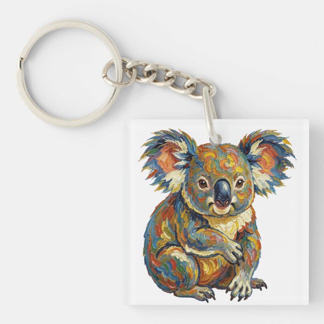 Lebendiger Ölfarbenmalstil Buntes Impasto Koala Schlüsselanhänger (Vorderseite)