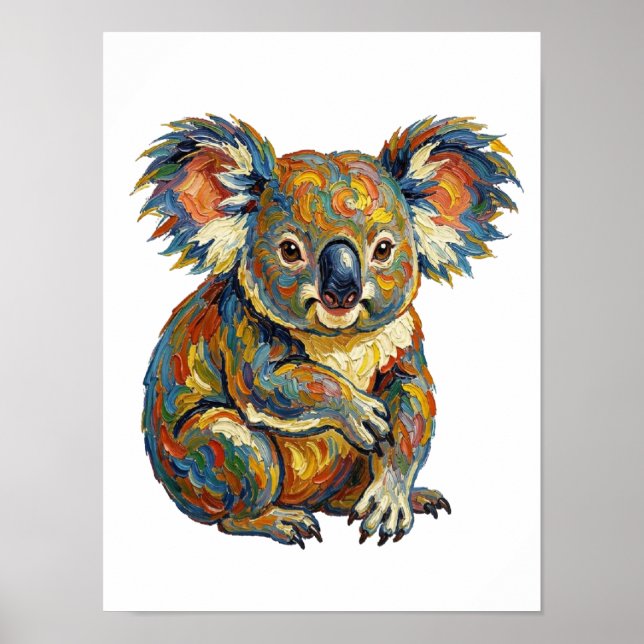 Lebendiger Ölmalstil Bunter Impasto Koala Poster (Vorne)