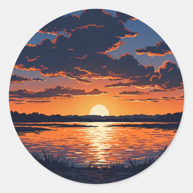 Lebendiger Oranger See Sonnenuntergangsblick Runder Aufkleber (Vorderseite)