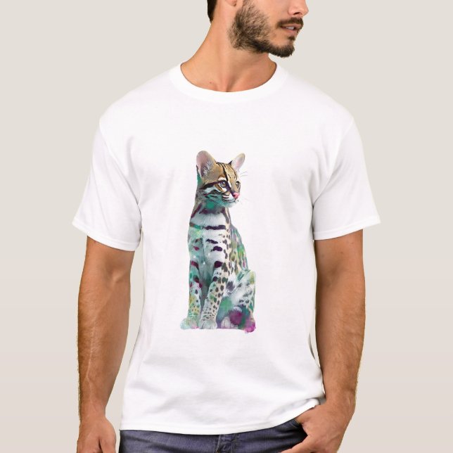 Lebendiger Ozelot Wildkatze Impressionist Männer T-Shirt (Vorderseite)