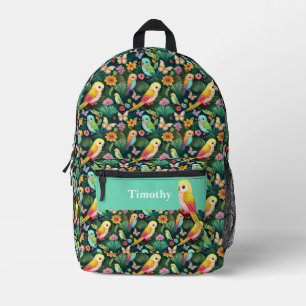 Lebendiger Papagei und Wald Personalisierter Rucks Bedruckter Rucksack
