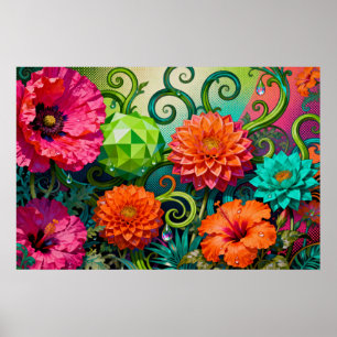 Lebendiger Papierblumenstrauß - Farbige Kunst  Poster