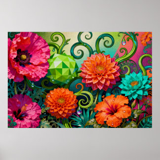 Lebendiger Papierblumenstrauß - Farbige Kunst Poster