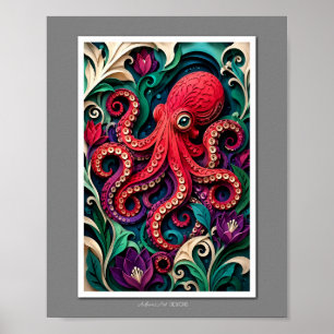 Lebendiger Papierkunst Oktopusgarten Poster