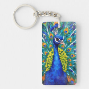 Lebendiger Pfau Schlüsselanhänger