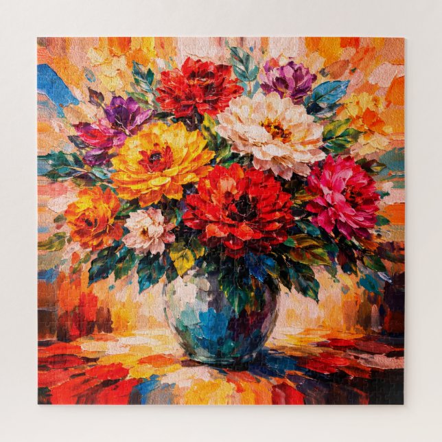 Lebendiger Pfingstrosenstrauß in Vasen-Impasto Puzzle (Vertikal)