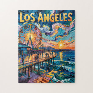 Lebendiger Pier von Los Angeles Sonnenuntergang Va Puzzle