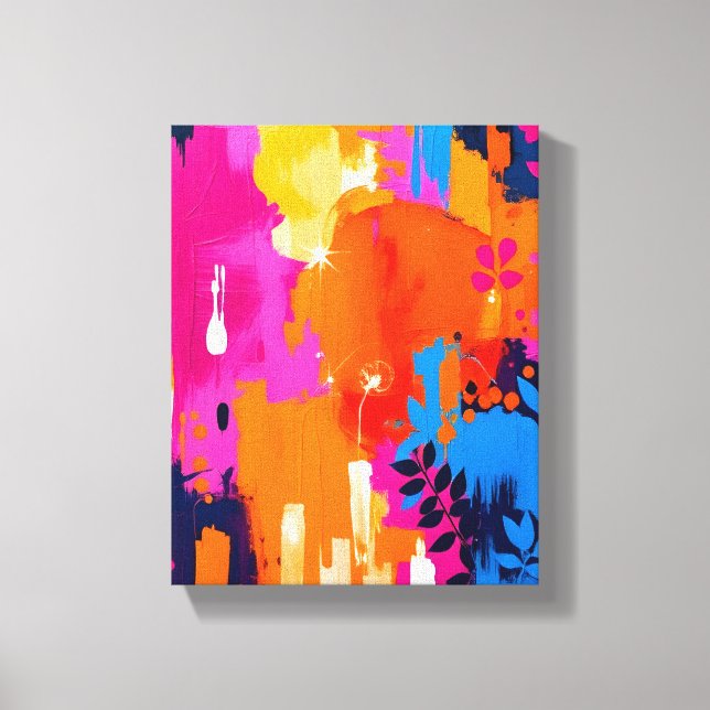 Lebendiger Pop-Art-Blumen-Abstrakt Leinwanddruck (Vorderseite)