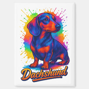 Lebendiger Pop-Art-Dachshund – Farbiger Neon-Hund Magnet