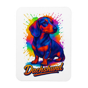 Lebendiger Pop-Art-Dachshund – Farbiger Neon-Hund Magnet