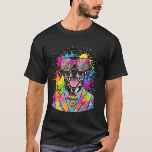 Lebendiger Pop-Art-Dalmatiner-Hund mit Regenbogen- T-Shirt
