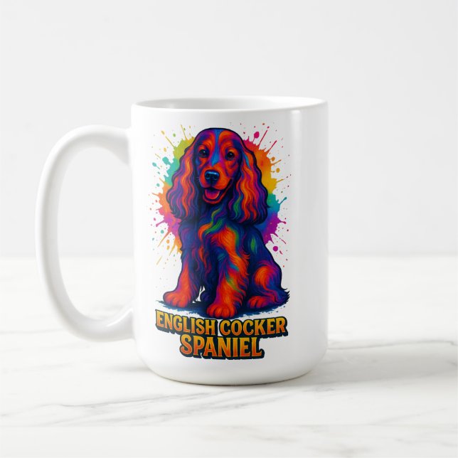 Lebendiger Pop-Art-Englischer Cocker Spaniel  Kaffeetasse (Links)