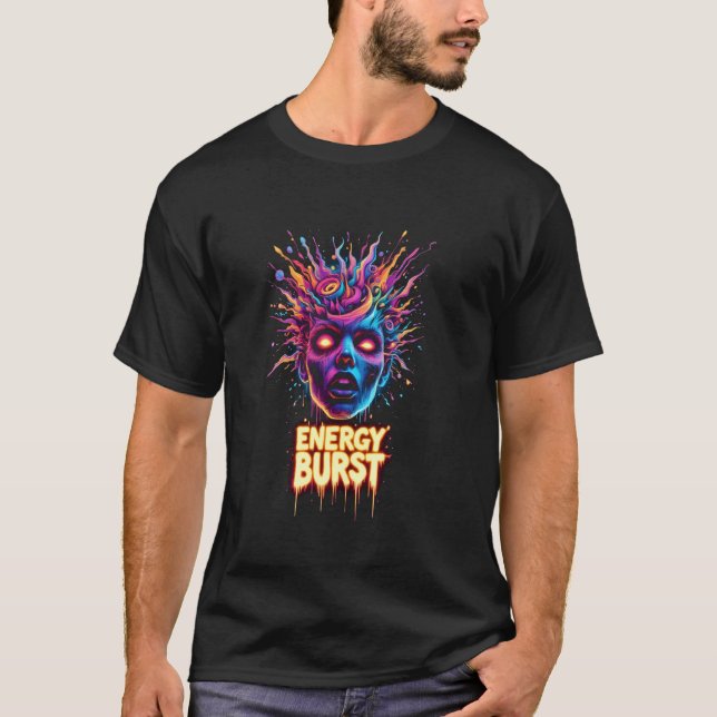 Lebendiger psychedelischer Ausbruch Trippy-Gesicht T-Shirt (Vorderseite)