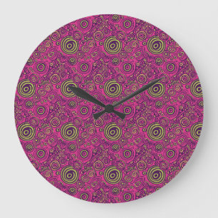 Lebendiger psychedelischer Paisley-Retro-Swirbel d Große Wanduhr