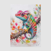 Lebendiger Regenbogen-Chamäleon – Aquarell-Dschung