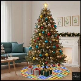Lebendiger Regenbogen-Farbenblock-Grafik-Kariert Polyester Weihnachtsbaumdecke