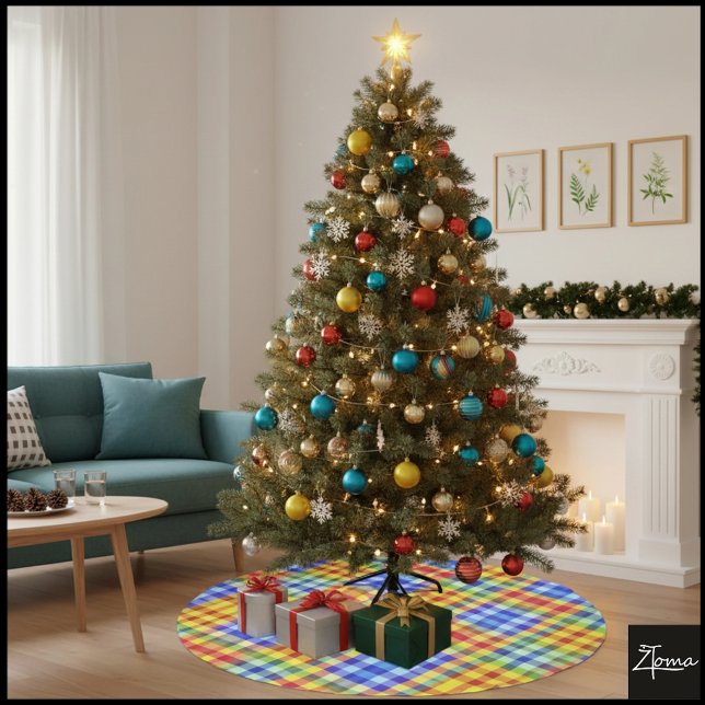 Lebendiger Regenbogen-Farbenblock-Grafik-Kariert Polyester Weihnachtsbaumdecke (Von Creator hochgeladen)