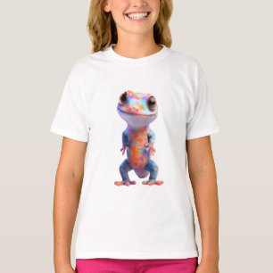 Lebendiger Regenbogen gesprenkelter Cartoon-Gecko T-Shirt