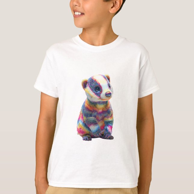 Lebendiger Regenbogen-Gestreifter Dachs Kinder T-Shirt (Vorderseite)