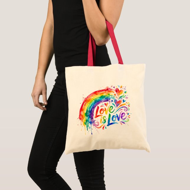 Lebendiger Regenbogen-Wasserfarbenspritzer "Liebe  Tragetasche (Vorderseite (Produkt))