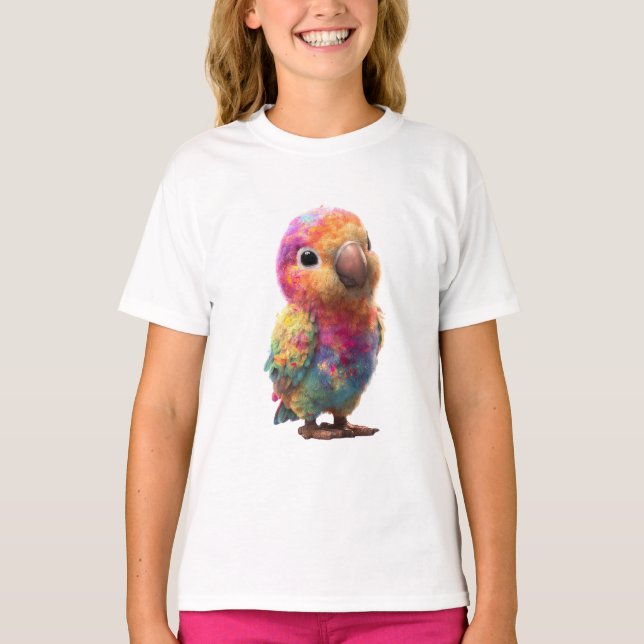 Lebendiger Regenbogen-Wasserfarbspritzer-Vogel Kin T-Shirt (Vorderseite)