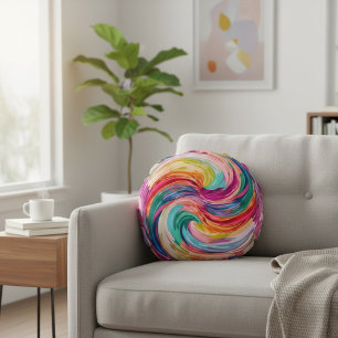 Lebendiger Regenbogenwirbel-Abstrakt Rundes Kissen