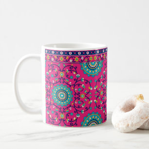Lebendiger rosa marokkanischer Boho-Blumenteppich Kaffeetasse