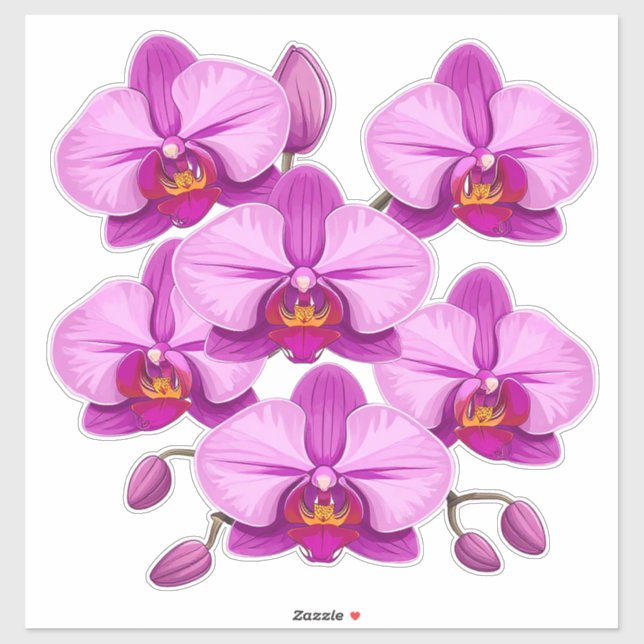 Lebendiger rosa Orchideen-Blütencluster Aufkleber (Blatt)