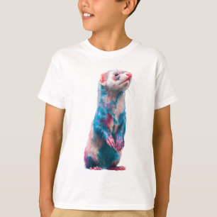 Lebendiger rosa und blauer stehender Frettchen-Kin T-Shirt