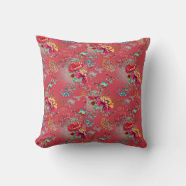 Lebendiger Rosa Vintage-Blumenmuster-Sherpa-Decke Kissen