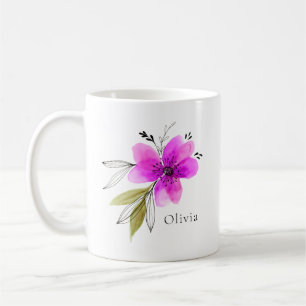 Lebendiger rosa Wasserfarbe personalisierter Name Kaffeetasse