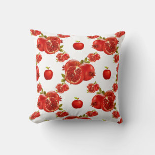 Lebendiger roter Granatapfel- und Apfel-Aquarell Kissen