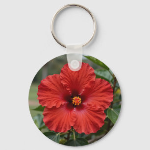 Lebendiger roter Hibiskus tropische Blüte Schlüsselanhänger