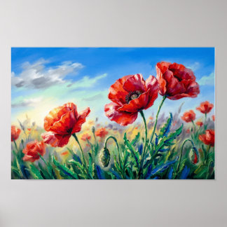 Lebendiger roter Mohn Fine Art Druck Poster