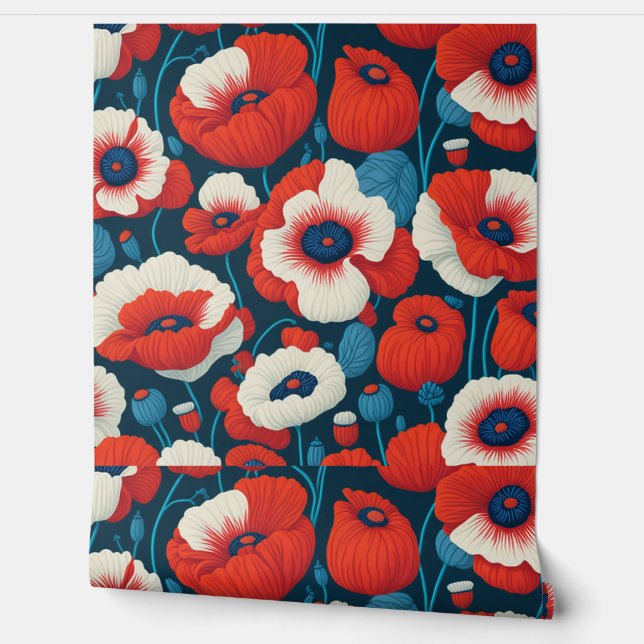 Lebendiger roter Mohn  Tapete (Abrollen)