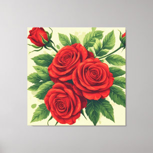Lebendiger roter Rosenstrauß Leinwanddruck