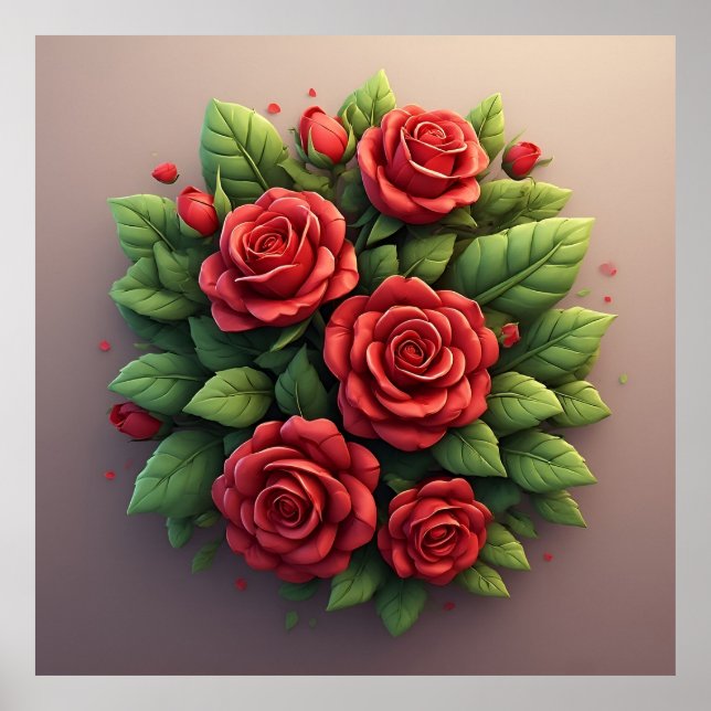 Lebendiger roter Rosenstrauß Poster (Vorne)