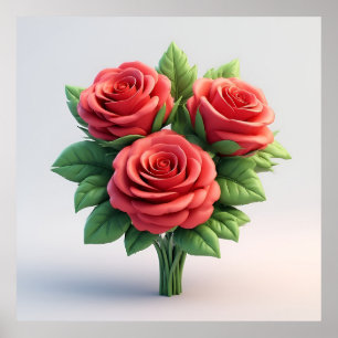 Lebendiger roter Rosenstrauß Poster