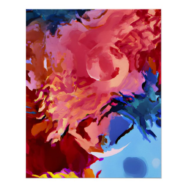 Lebendiger roter und blauer abstrakter Flammenausb Poster (Vorderseite)