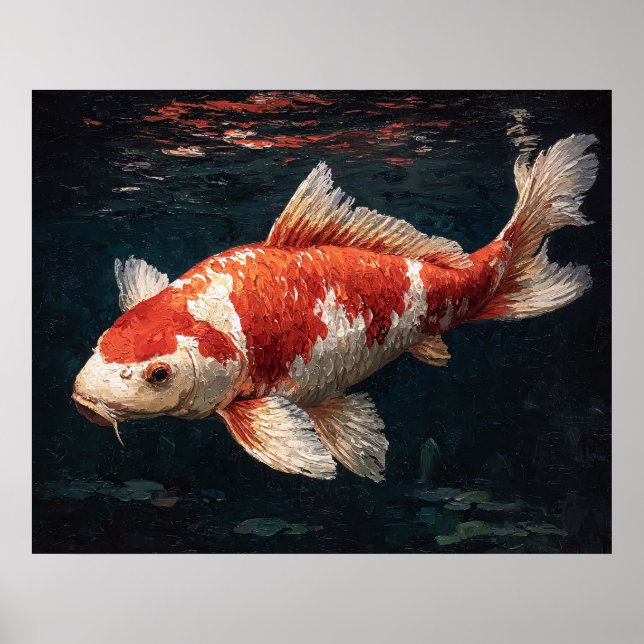 Lebendiger Roter und Weißer Koi-Fisch Poster (Vorne)
